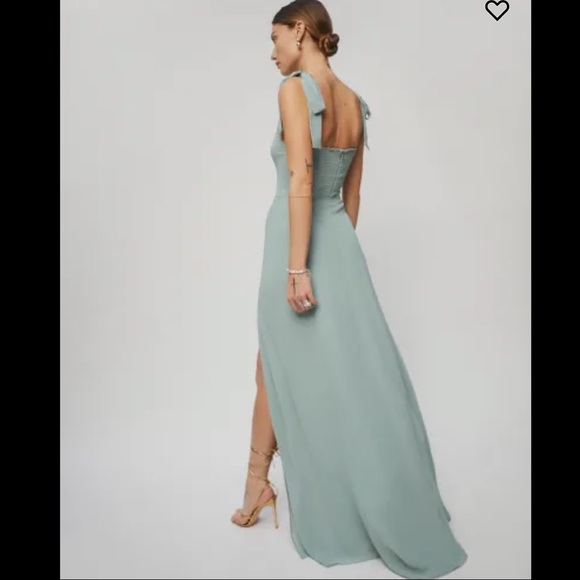 Light sage gown slit dress - Picture 2 of 3